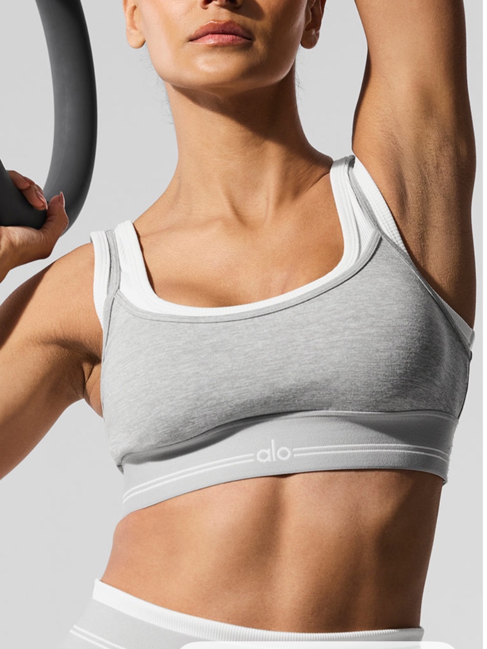 Alo Alosoft Better Together Layered Sports Bra • Heather Grey / White • Sz M